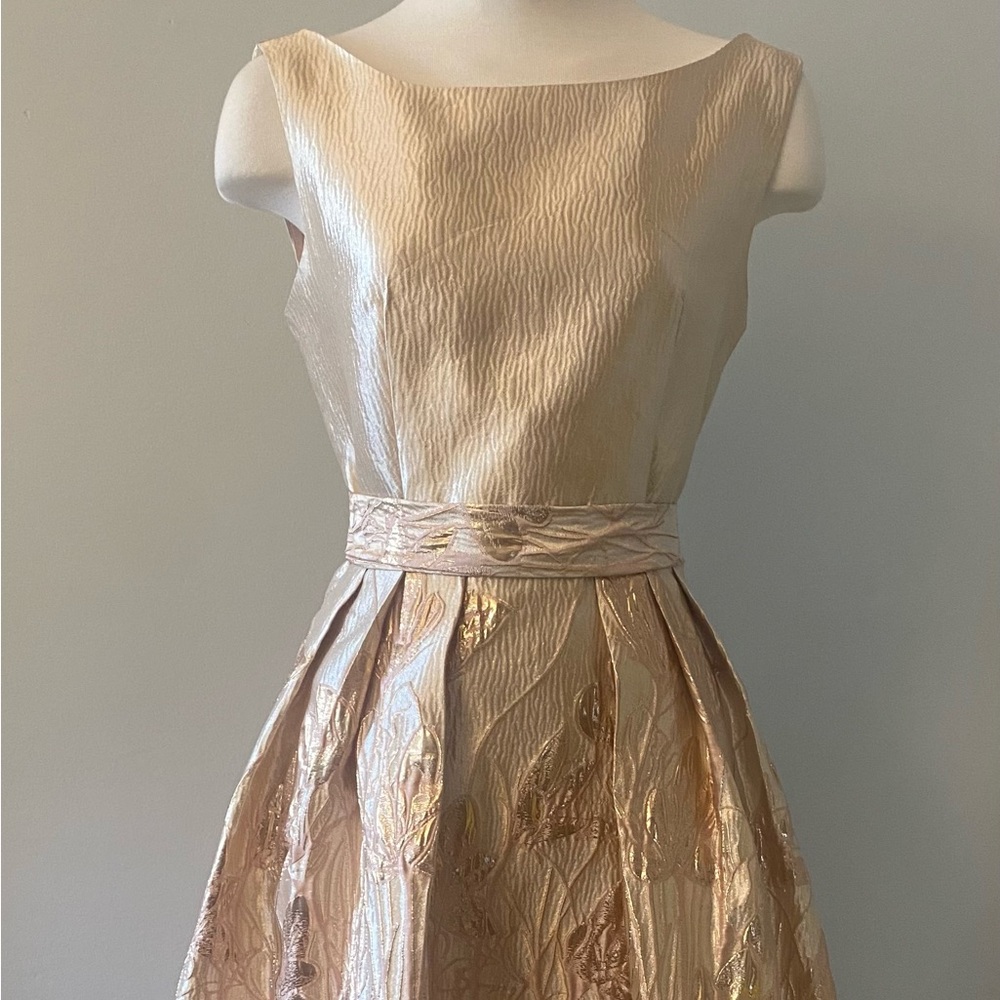 Metallic Twill Belted Cocktail Dress